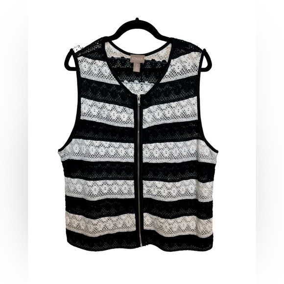 Chico's Jackets & Blazers - Chico’s Black and White Crocheted Lace Striped Vest 
Size 2